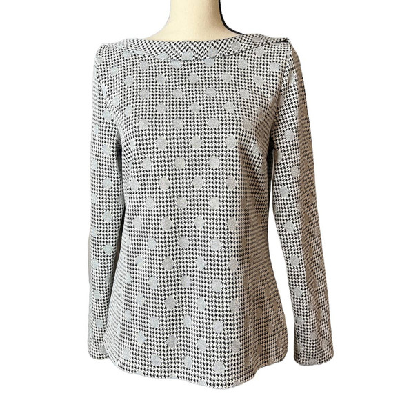 Talbots Boatneck Top in Houndstooth Pattern with Silver Polka Dots Size Medium - Picture 1 of 5
